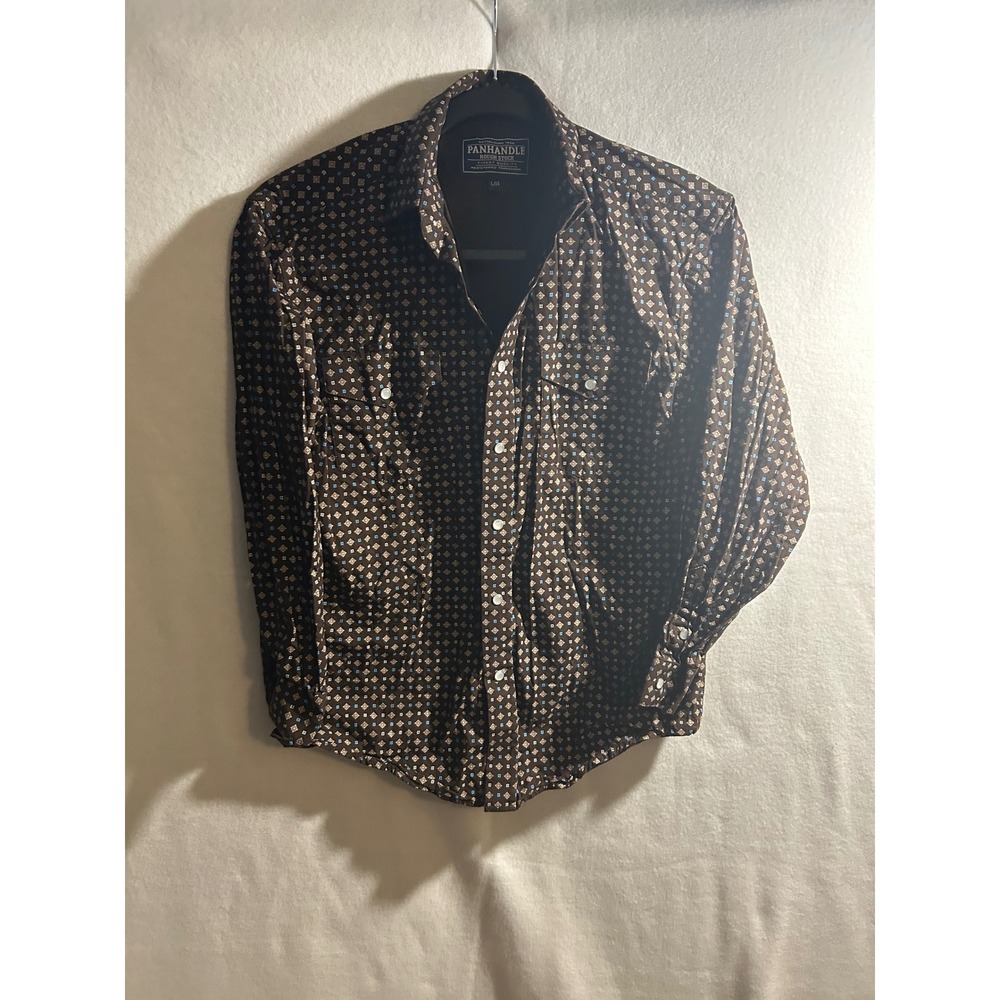 Panhandle Rough Stock Womens Brown Geometric Diamond Snap Western Shirt L 14
